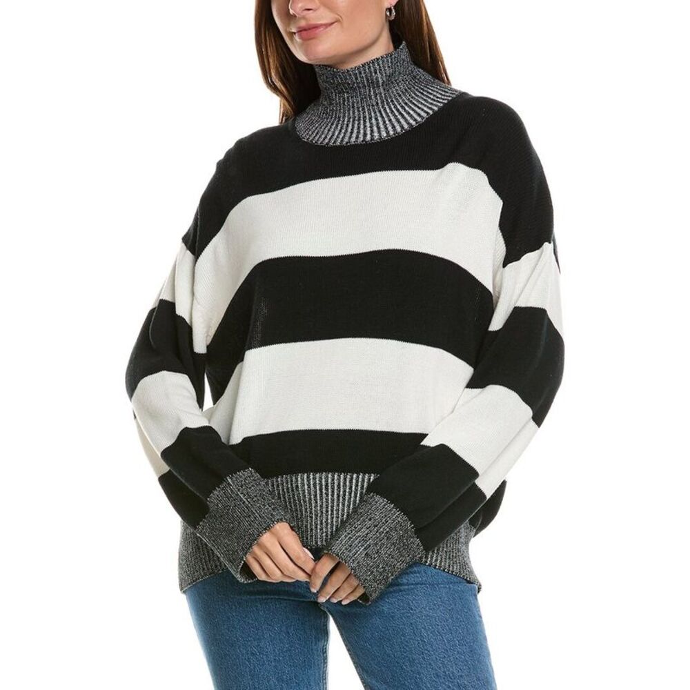 Wispr Womens  Betty Stripe High Neck Sweater, Black